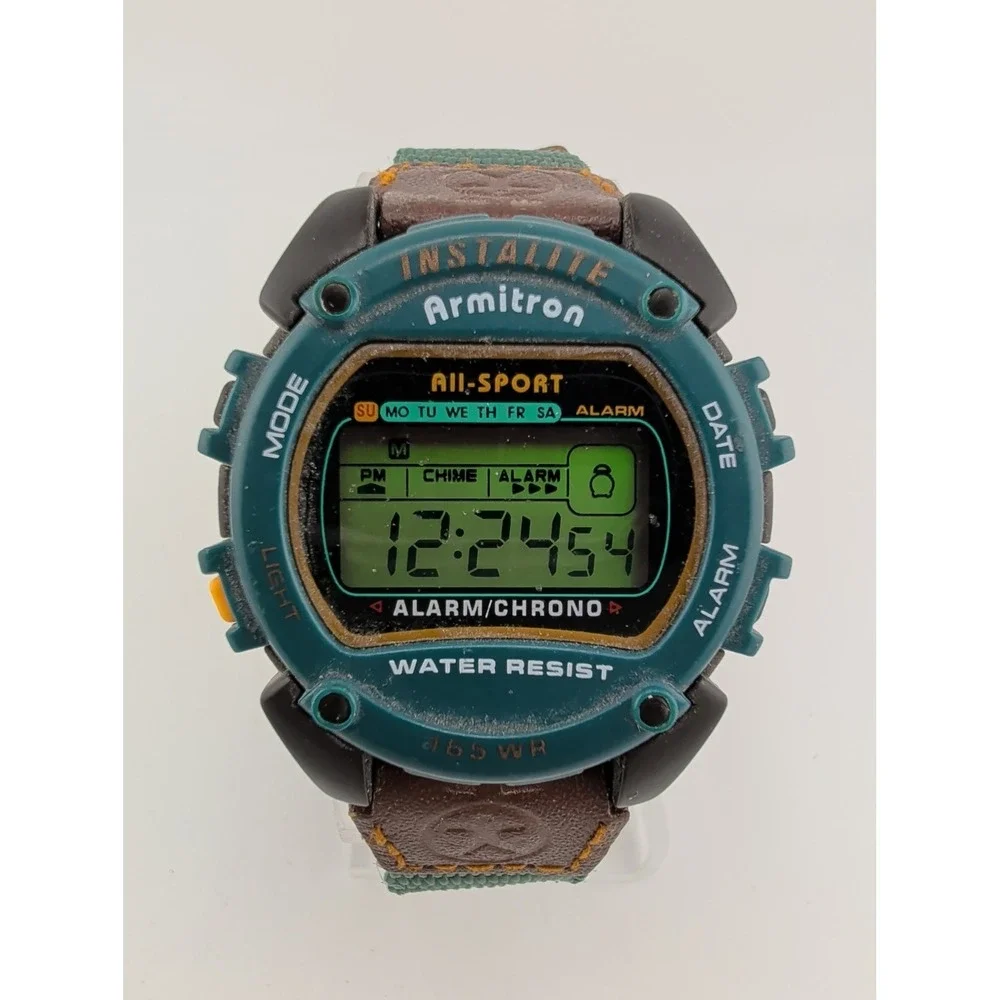Armitron Instalite All-Sport Mens Watch 40mm Green Alarm Chrono- New Battery